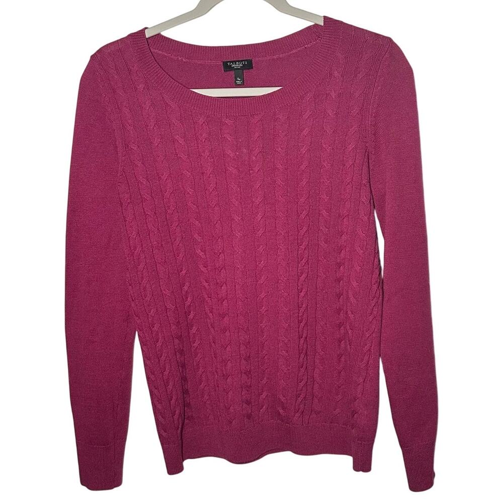Talbots Women's Fuschia Pink Wool Blend Cable Knit Sweater Size Small Petite